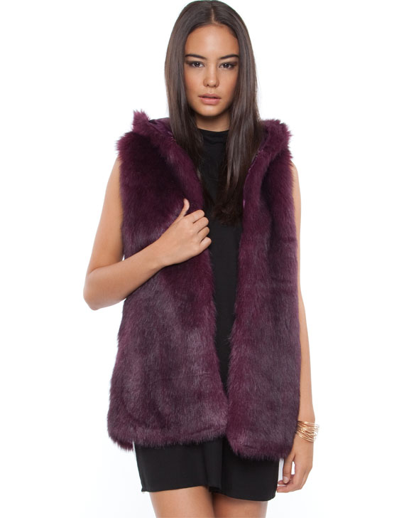 Unreal Fur Hide & Seek Hooded Vest Burgundy