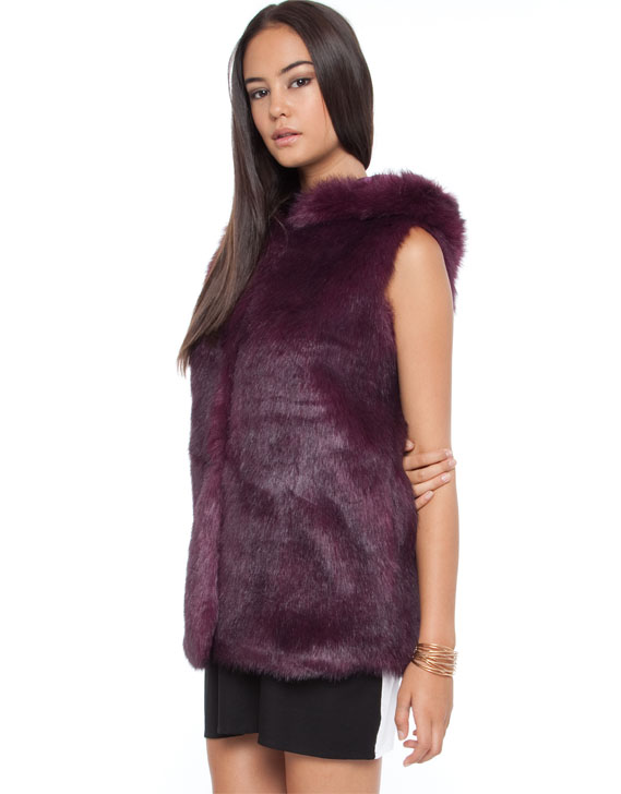 Unreal Fur Hide & Seek Hooded Vest Burgundy