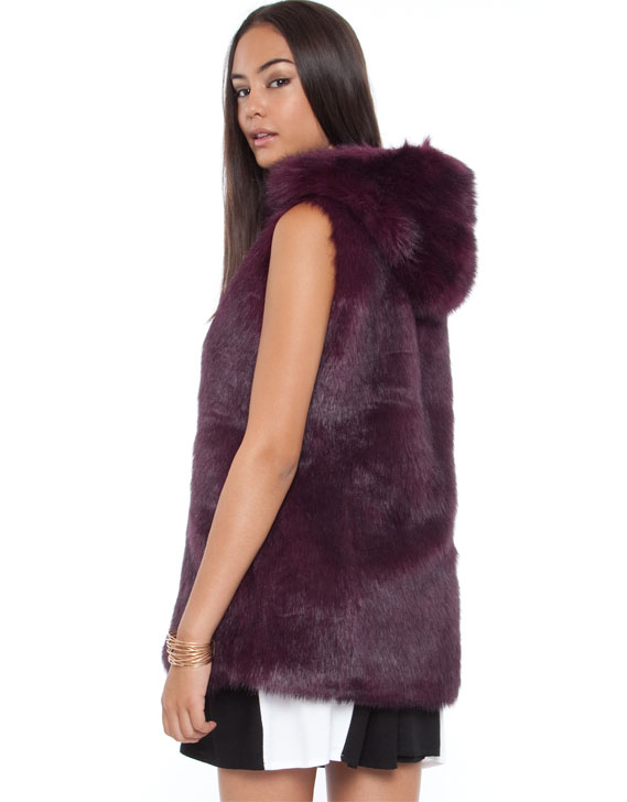 Unreal Fur Hide & Seek Hooded Vest Burgundy