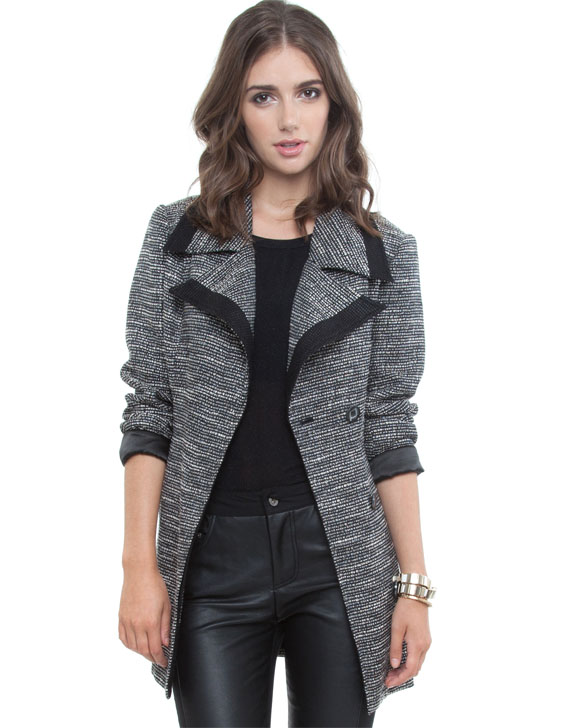 Seduce Mid Length Coat with Large Collar Contrast