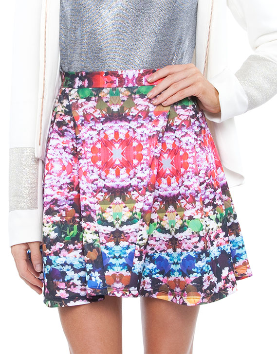 White Suede Neo Prene Floral Skirt