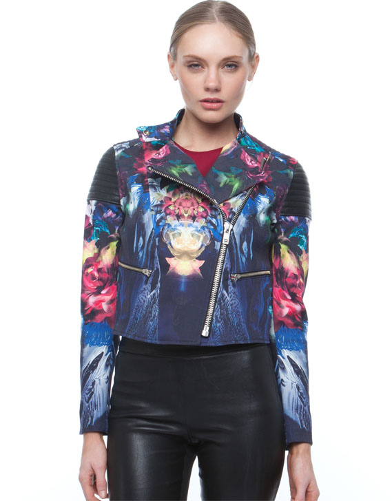 Nicholas Digi Floral Denim Biker Jacket