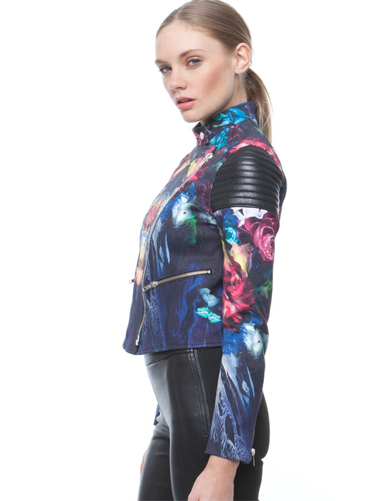 Nicholas Digi Floral Denim Biker Jacket