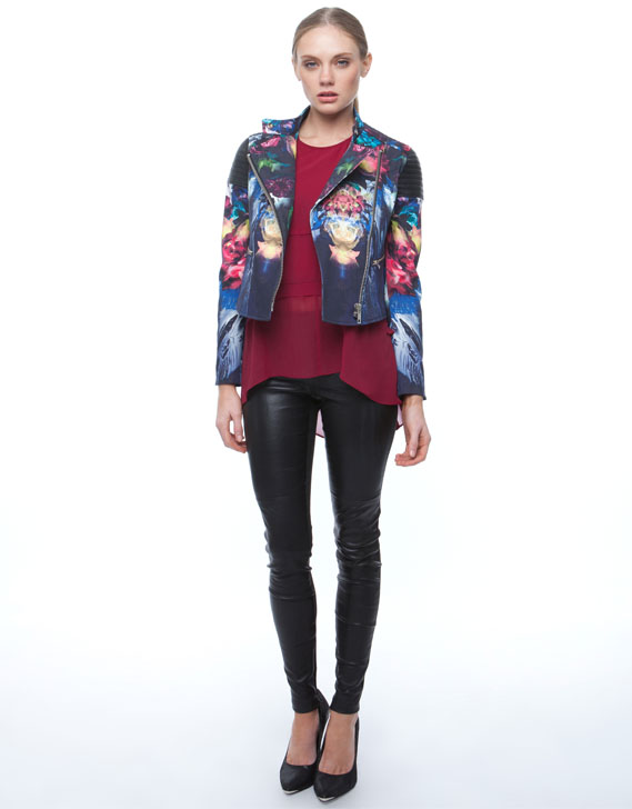 Nicholas Digi Floral Denim Biker Jacket