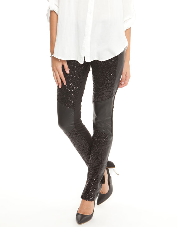 Shakuhachi Leather Panelled Sequin Pants