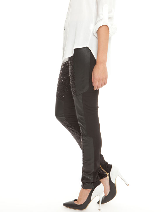 Shakuhachi Leather Panelled Sequin Pants