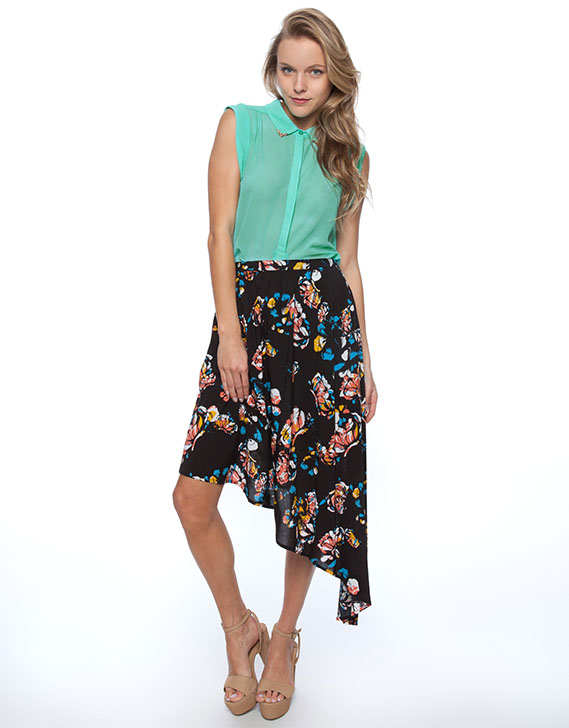 Shilla Shine Floral Assymetrical Skirt