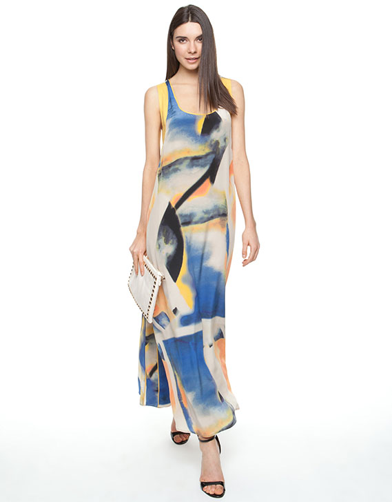 Natasha Gan Silk Side Pleat Maxi Dress