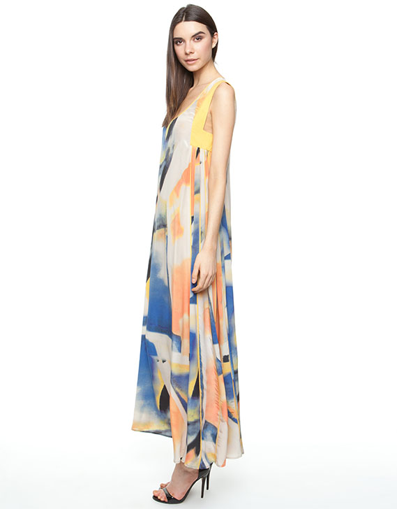 Natasha Gan Silk Side Pleat Maxi Dress