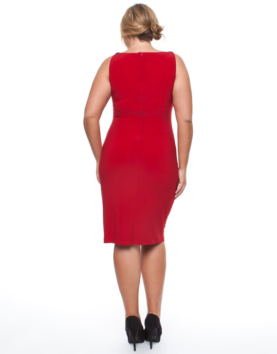 Flirt Knee Length Dress With Cowl Neck & Beaded Shoulders