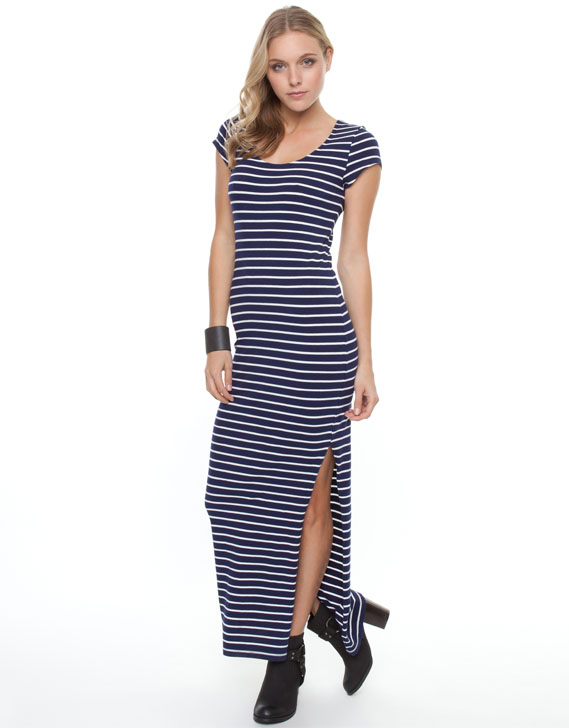 AT by ATMOS & HERE Pegasus Short Sleeve Maxi Dress Navy & White